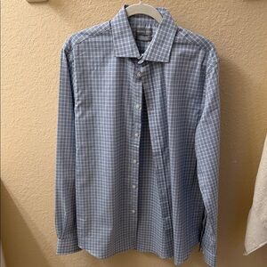 Michael Kors Light Blue and White Checked Men’s Dress Shirt slim fit